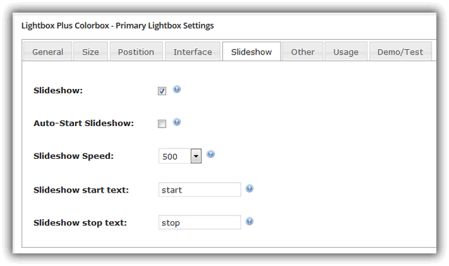 Lightbox Plus Colorbox - Primary Lightbox Settings / Slideshow